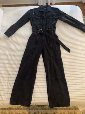 & Other Stories Black Denim Belted Jumpsuit